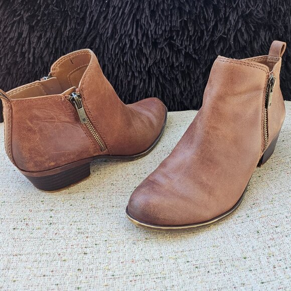 Lucky Brand Basel Bootie Toffee Brown Double zippers chunky block heel Size 6.5M - Picture 2 of 12